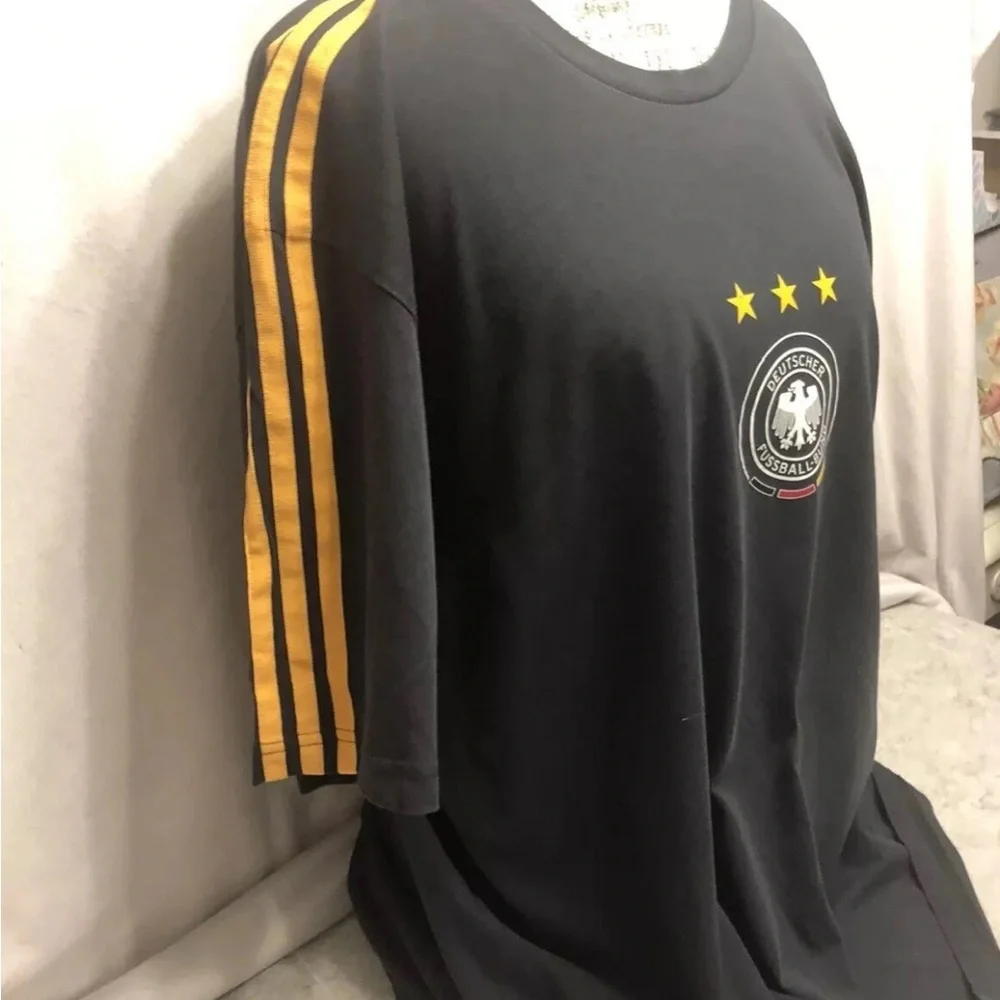 Men’s Adidas Top Deutscher Fuss Ball-Bund jersey 2XL Black Short Sleeve 3 Stripe